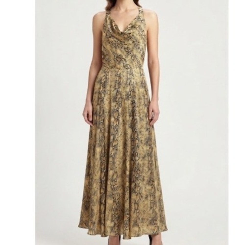 Great Jones Snake Print Cowl Neck Racerback Maxi Dress Size 2 Tan Black